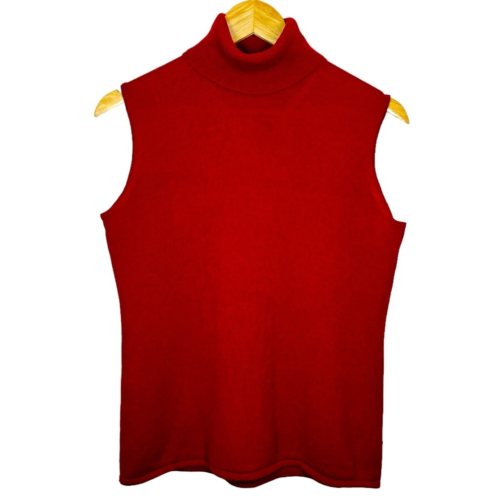 Max Mara Red Turtleneck, Sleeveless 100% Cashmere | Women's Size Large